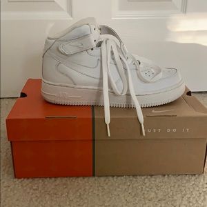 White/White Nike Air Force 1 Mid (GS), Size 6.5Y